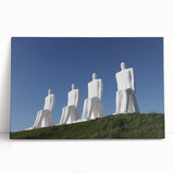 Black and white photograph of a European cityscape on stretched canvas, ideal for kitchen wall art.