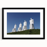 Extra large abstract art print featuring a colorful, textured depiction of a European scenery on a black framed canvas.