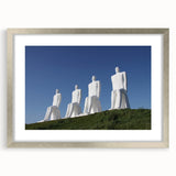 Textured abstract art print depicting a serene Danish landscape in muted earth tones on a framed silver mat.