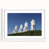 Abstract art print of a European landscape in muted earth tones on a white-framed canvas, suitable for dining room decor.