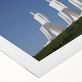 Art deco poster featuring a serene Danish landscape in soft blue and green hues on rolled canvas.