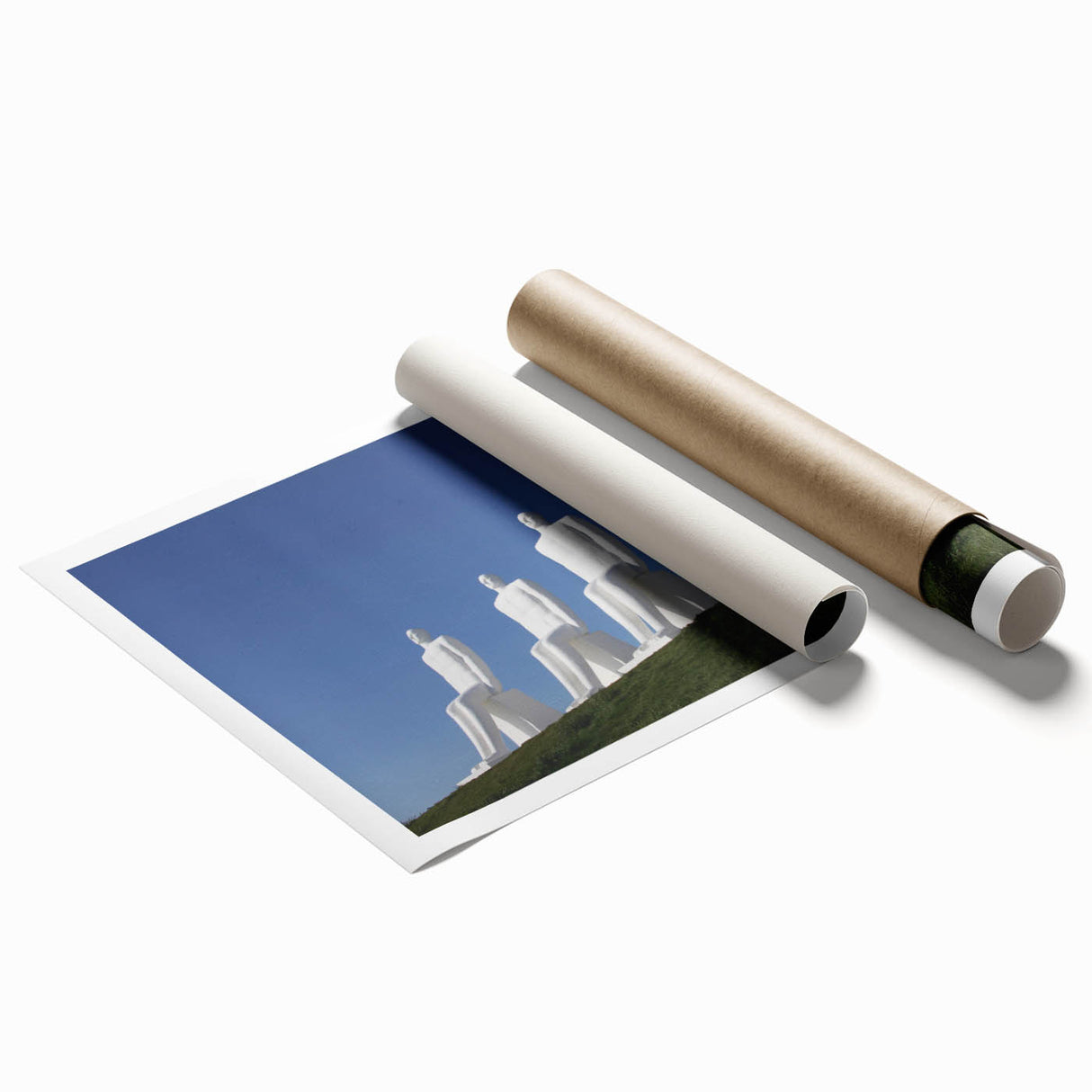 Large rolled print featuring a serene Danish landscape with soft pastel colors, ideal for classy bathroom wall art.