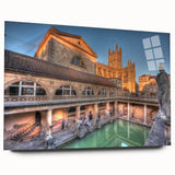 Acrylic print of a large abstract depiction of Bath, England in muted earth tones, suitable as bedroom or dining room art.