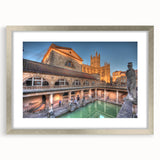 Extra large abstract art print of a European landscape in muted earth tones, framed in silver.