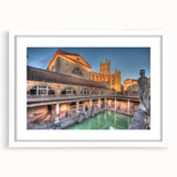 Textured abstract art print of a European scenery in muted earth tones on a framed white mat, ideal for bedroom art.