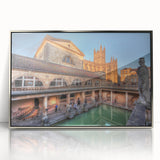 Large art print of Bath, England in muted colors on silver-framed acrylic, ideal for modern art wall decor.