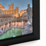 Extra large framed canvas featuring textured depiction of Bath, England in black with colorful art accents.