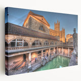 Large canvas print featuring a serene Bath, England cityscape in soft gray and blue tones, ideal for kitchen wall art.