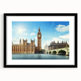 Abstract art print of Big Ben with vibrant, colorful textures on a large framed canvas, ideal for living room decor.