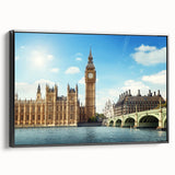 Black and white framed canvas of the Big Ben in a vintage poster style, ideal for bedroom wall decor.