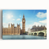 Black and white large art print of Big Ben on a stretched canvas, suitable for kitchen wall art or bedroom decor.