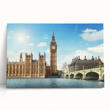 Black and white print of Big Ben on stretched canvas, ideal for kitchen wall art.