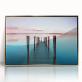 Art deco poster depicting the serene Cumbria landscape in muted green and blue tones, acrylic framed.