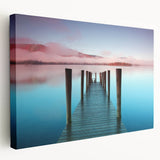 Side view of a stretched canvas depicting a serene Cumbrian landscape in soft green and blue tones.