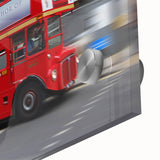 Mid-century modernist acrylic glass print of abstract London scenery in muted earth tones, ideal for dining room art.