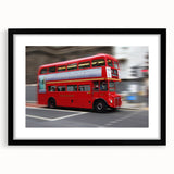 Abstract art print of London scenery in vibrant colors on a textured, extra large canvas, framed in black.