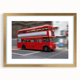 Abstract art print of London skyline in muted blue and gold tones on a framed canvas, ideal for dining room decor.