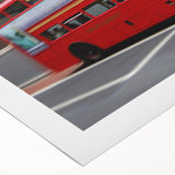 Art deco poster featuring a vintage London scene in muted earth tones on rolled canvas, suitable for dining room decor.