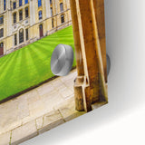 Large abstract depiction of Oxford scenery in muted earth tones on acrylic glass, ideal for dining room art.