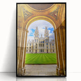 Large abstract wall art depicting Oxford scenery in mid-century modernist style, framed in black acrylic.