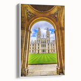 Vintage poster art of Oxford scenery on framed canvas with colorful details, ideal for extra large living room wall art.