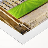 Art deco poster of Oxford scenery in muted colors on rolled canvas, suitable for dining room wall art.