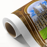 Art Deco poster of Oxford scenery in muted earth tones on rolled canvas, ideal for nursery wall art.