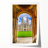 Oxford cityscape in soft watercolor tones on rolled print, suitable for dining room or bathroom decor.