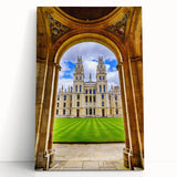 Black and white photograph of Oxford scenery on stretched canvas, ideal for kitchen wall art.