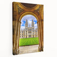 Oxford cityscape printed on large stretched canvas with muted earth tones, suitable for kitchen wall art.