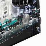 Mid-century modernist abstract of Piccadilly, England in muted earth tones on acrylic glass, suitable for dining room art.