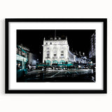Extra large abstract art print depicting a colorful, textured scene of Piccadilly, England.