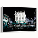 Vintage poster art of Piccadilly, England in vibrant colors on extra large framed canvas, ideal for living room decor.