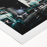 Art deco poster of Piccadilly, England in muted tones on rolled canvas, suitable for dining room wall art.