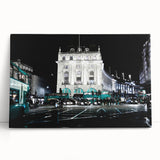 Black and white photo of Piccadilly Circus on stretched canvas, ideal for kitchen wall art.