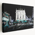 Piccadilly Circus scene in muted gray tones on stretched canvas, suitable for kitchen wall art.