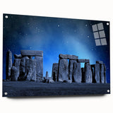 Acrylic print of Stonehenge in muted earth tones, ideal for dining room or bedroom wall art.