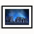 Abstract art print of Stonehenge in vibrant, colorful hues on a large framed canvas, ideal for living room decor.