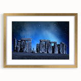 Abstract art print of Stonehenge in muted earth tones on a framed canvas, suitable for bedroom or dining room decor.