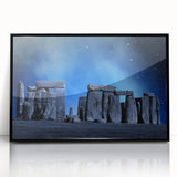 Large abstract wall art depicting Stonehenge in muted gray and black tones on a framed acrylic.