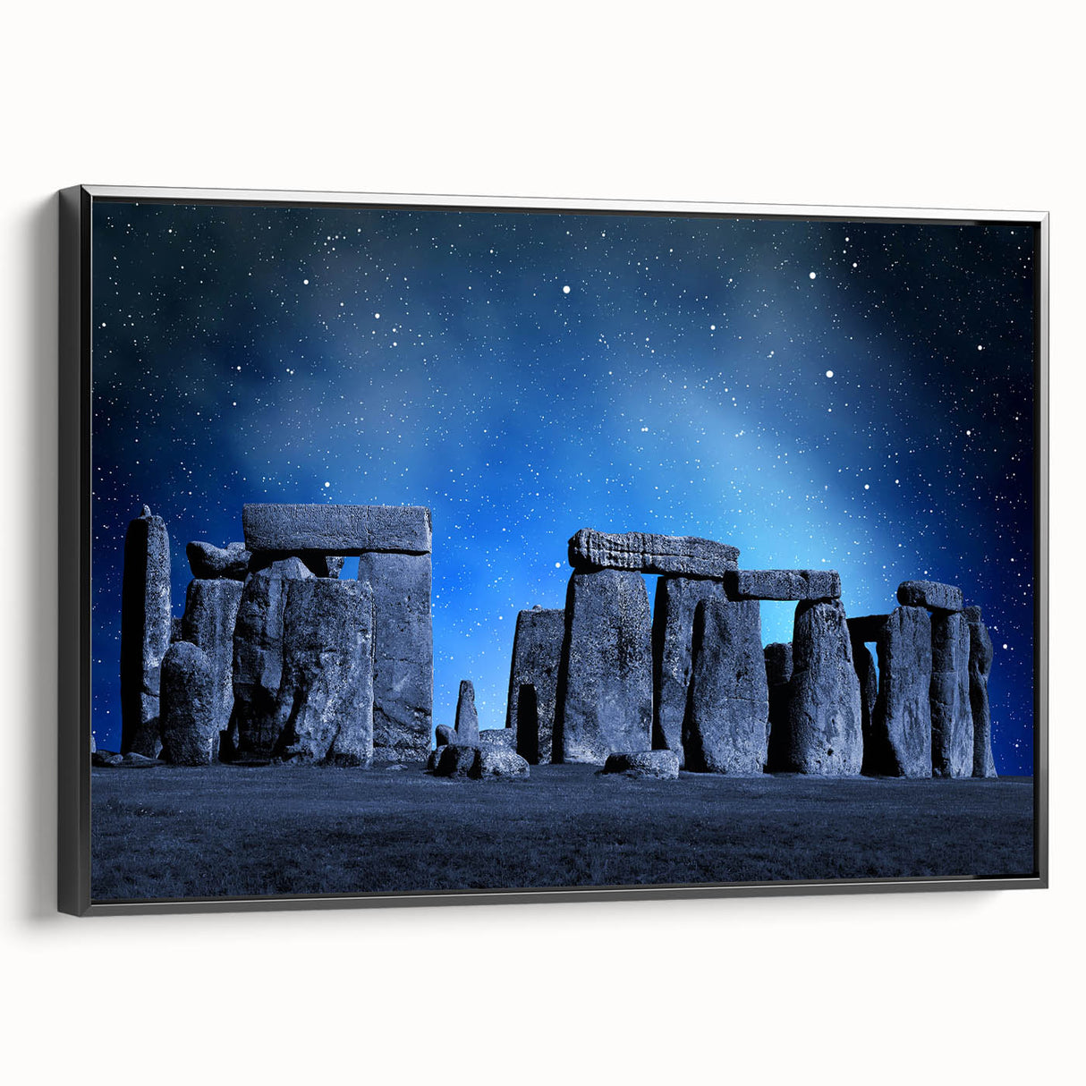 Black and white framed canvas of Stonehenge, ideal for bedroom wall art, featuring a vintage poster style.