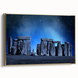 Framed canvas of Stonehenge in muted earth tones, ideal for bedroom wall art.