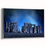 Framed canvas depicting Stonehenge in muted earth tones, ideal for adding a vintage touch to any room.