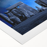 Art deco poster of Stonehenge in muted earth tones on rolled canvas, suitable for dining room or bathroom wall art.