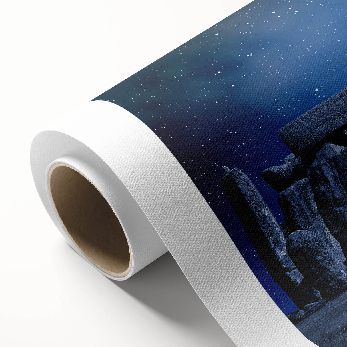 Art deco poster of Stonehenge in muted earth tones on rolled canvas, ideal for nursery wall art.