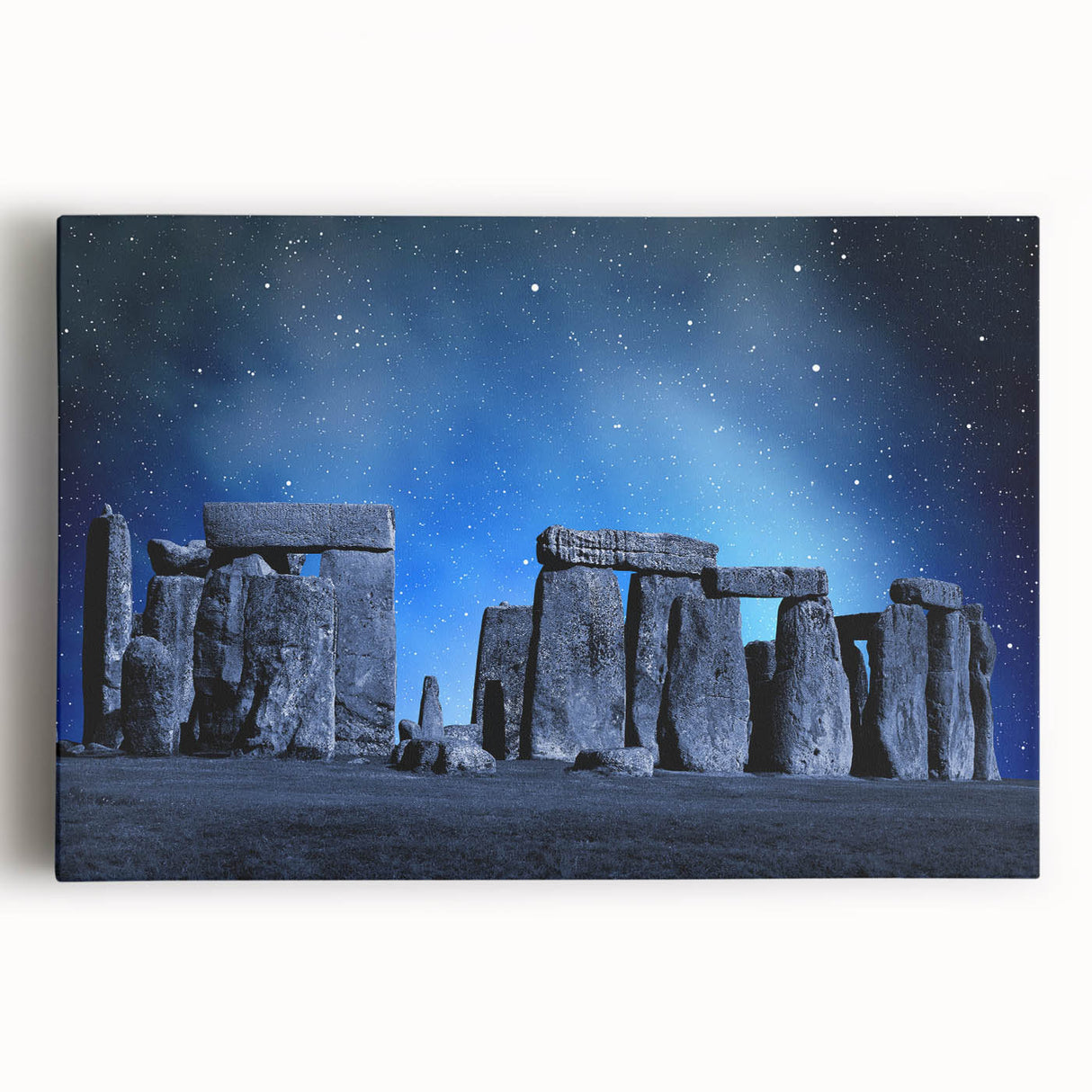 Black and white image of Stonehenge on stretched canvas, ideal for kitchen wall art or bedroom ambiance.