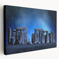 Side view of a stretched canvas featuring a realistic depiction of Stonehenge in muted earth tones.
