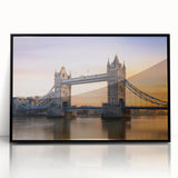 Framed acrylic print of the Thames River in muted gray and blue tones, ideal for modern art wall decor.