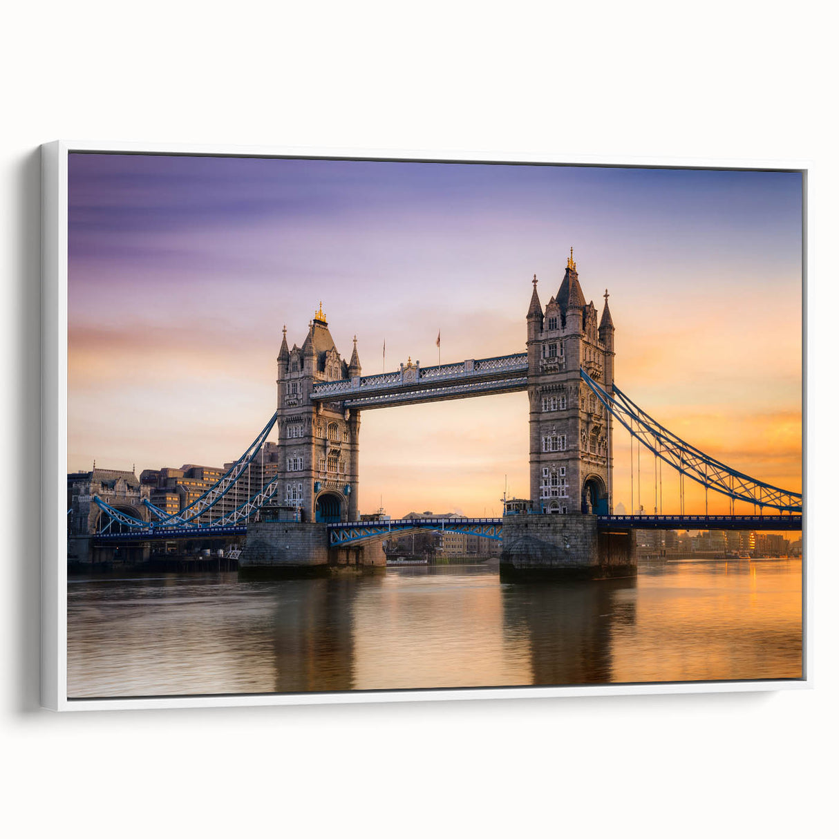 Vintage poster art of the Thames River in muted colors, framed canvas, ideal for living room decor.