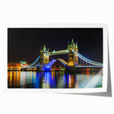 Extra large rolled print of Tower Bridge with muted gray and blue tones, ideal for dining room wall art.